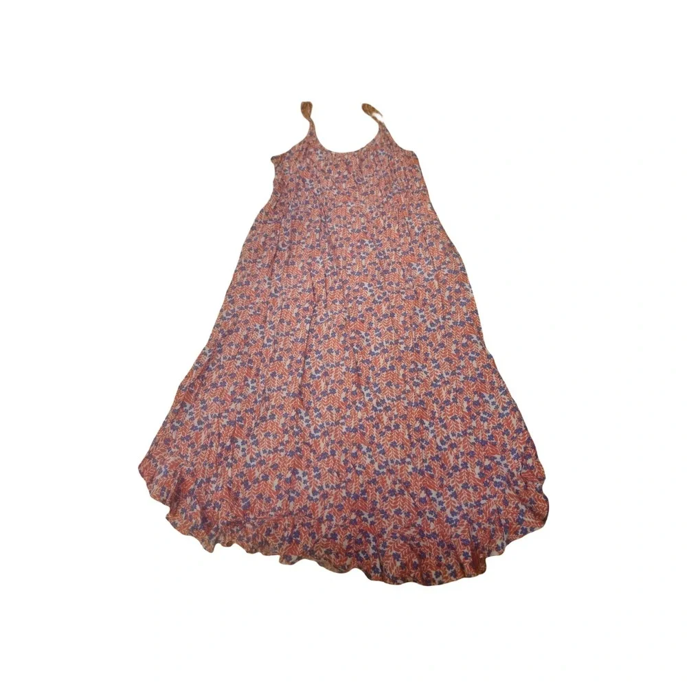 J. Crew Womens Red Blue Floral Print‎ Sleeveless Maxi Dress Size 8 Summer Flowy