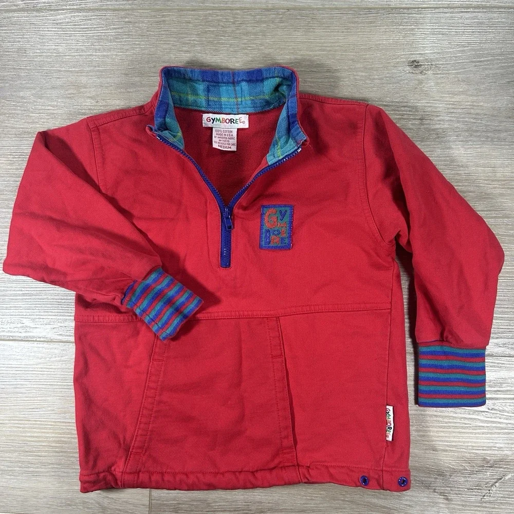 VTG Gymboree Rainbow Tag Medium Red 1/4‎ Zip Sweatshirt USA