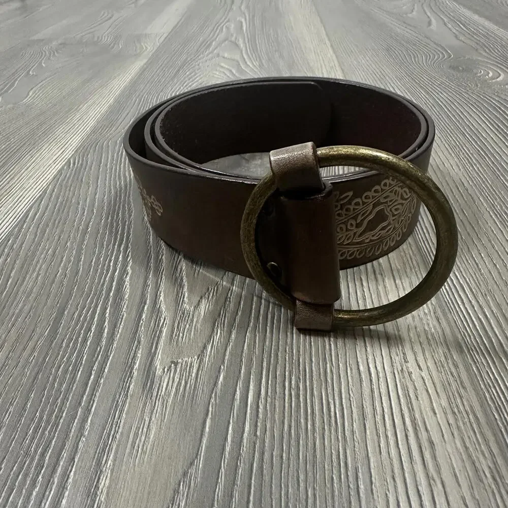 Gap Brown Leather Belt with Paisley Details and Gold‎ Buckle