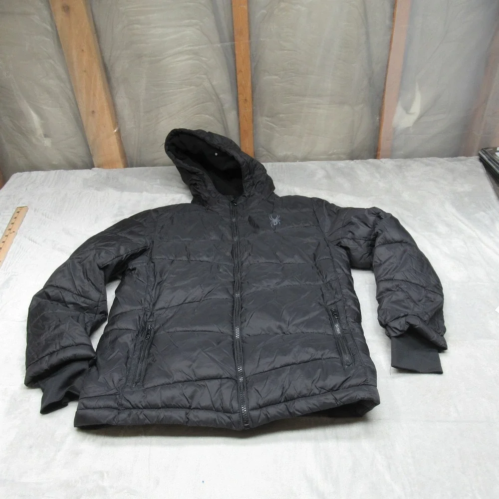 Spyder Jacket Boys Large 14/16 Black Insulated Quilted Fleece Lined Nexus Puffer