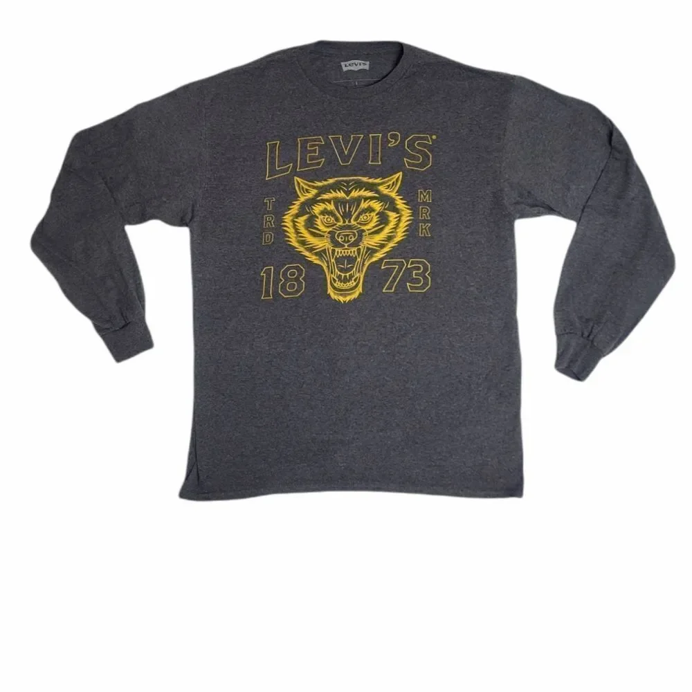 LEVI'S 1873 gray wolverine graphic long sleeve crew neck tee‎ shirt unisex L