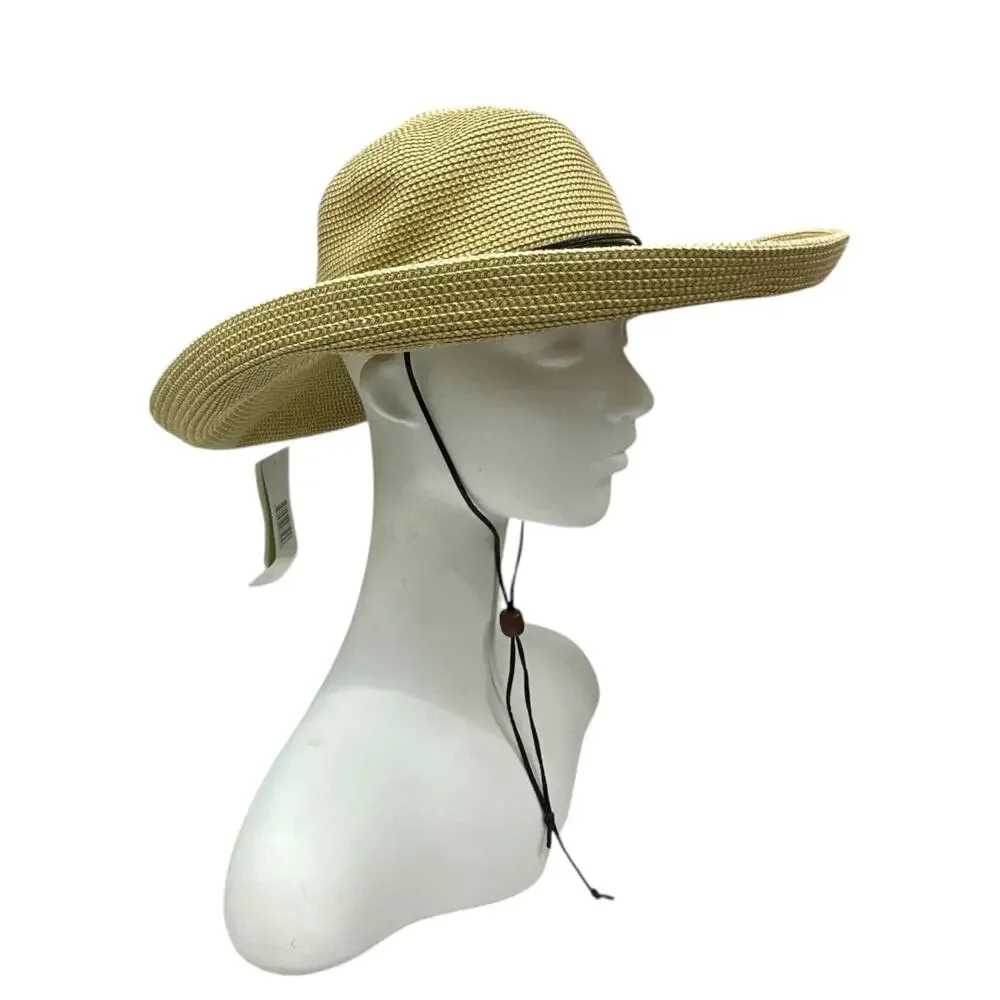 Packable Straw Floppy Sun Hat Women OS Natural Tan UPF 50 Wide Brim Beach