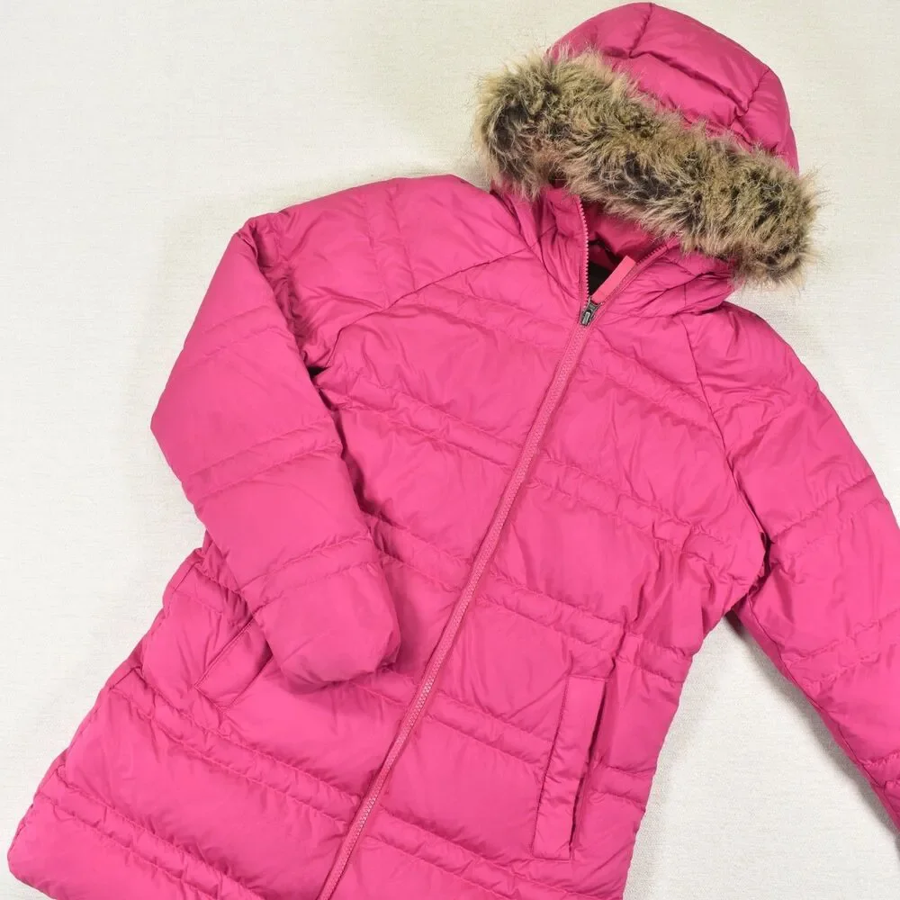 Marmot 700 Fill Down Parka Jacket Girls L Hot Pink Faux Fur Hooded Coat Puffer