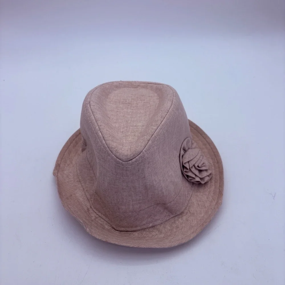 Madd Hatter Women's Beige Linen Blend Fedora Hat One Size‎ Floral Accent NWT