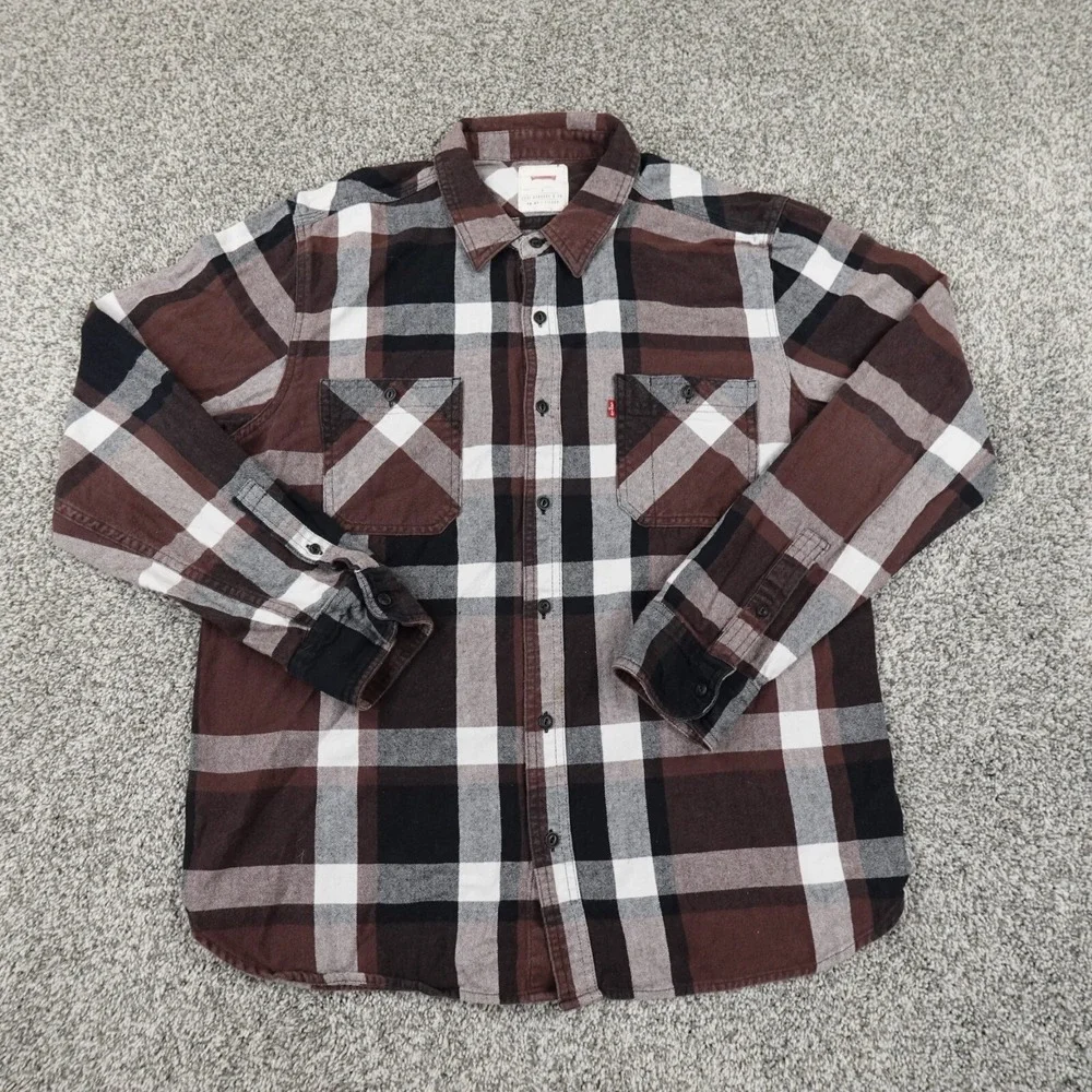 Levis Shirt Mens L Red Flannel Long‎ Sleeve Button Up Outdoor Work Wear Preppy