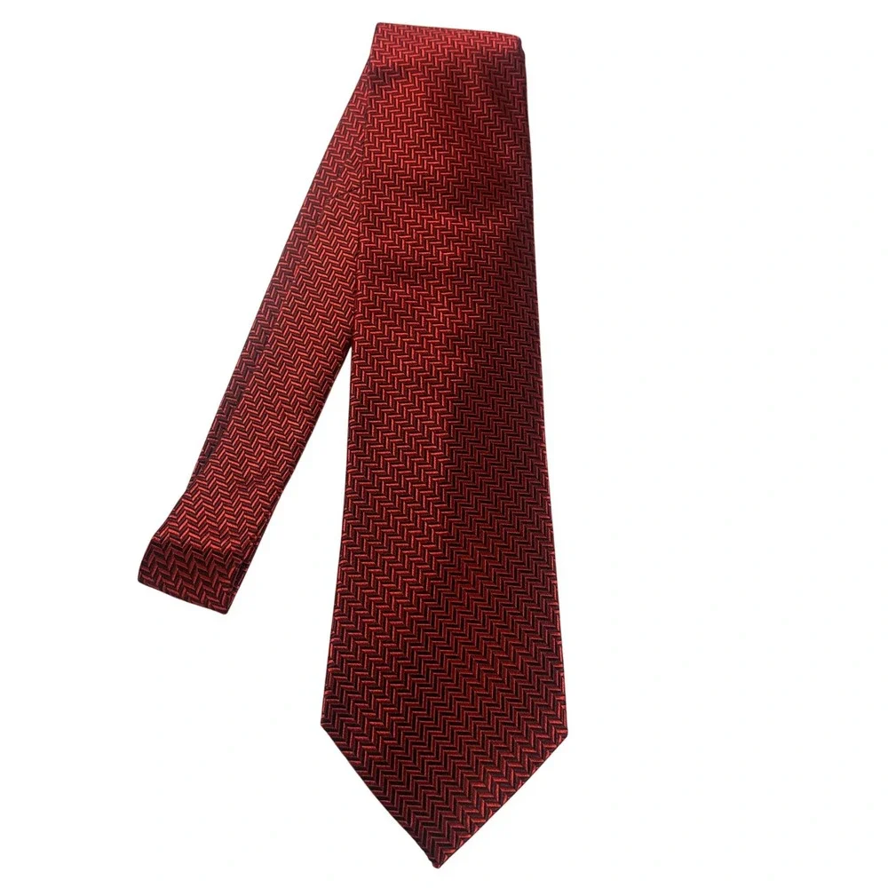 Paul Fredrick Red Geometric Silk Necktie Men Formal Business NWT‎
