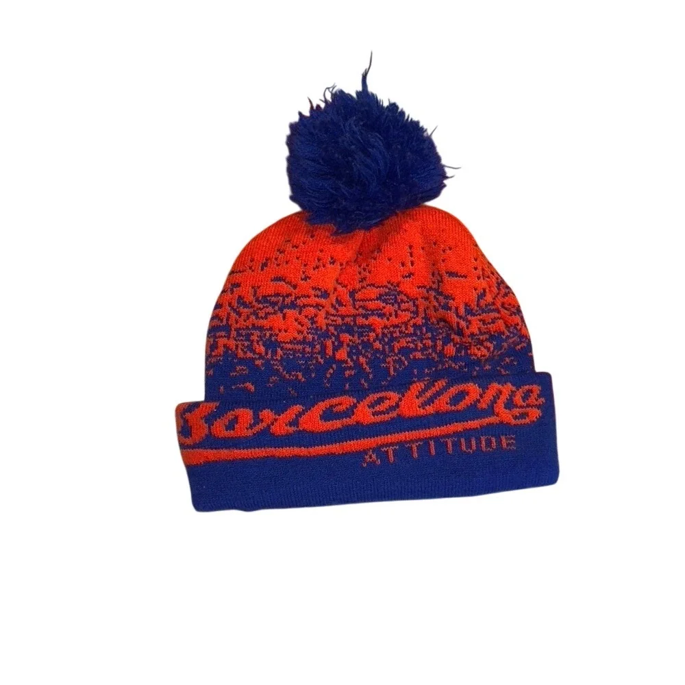 Barcelona Attitude Blue Orange Pom Pom Beanie Hat Cap Boys Kids Size‎