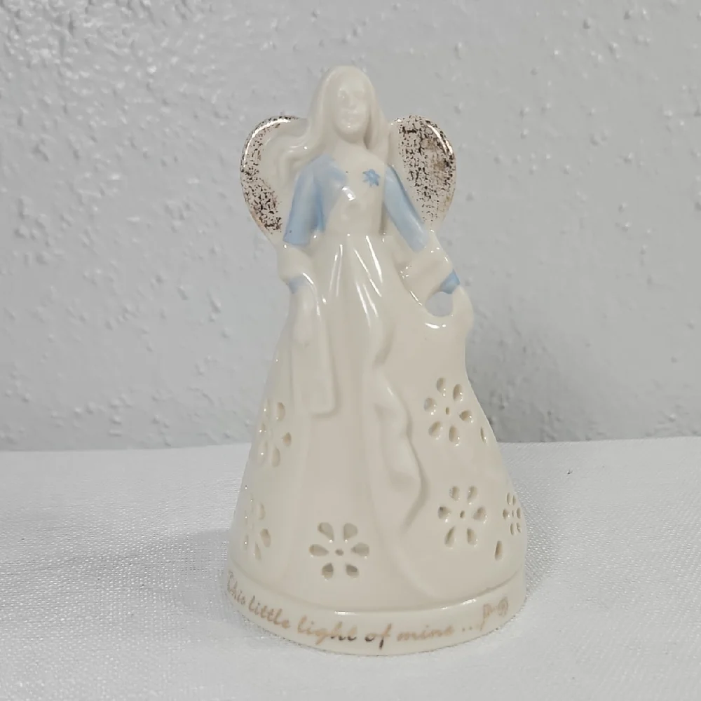 Ceramic Lenox Blue & Cream Angel Votive holder with 24k gold Accents