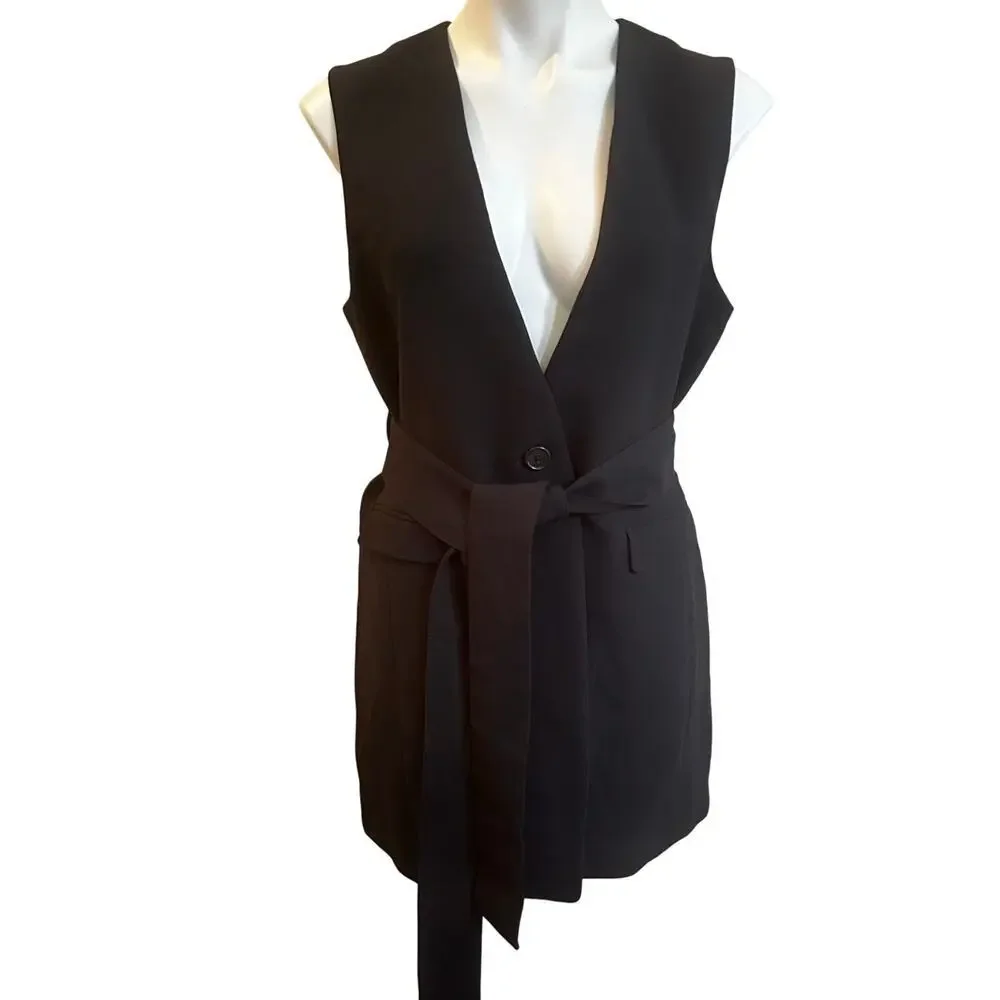 Womens J. Crew 365 Long Belted Sleeveless Blazer sz 8