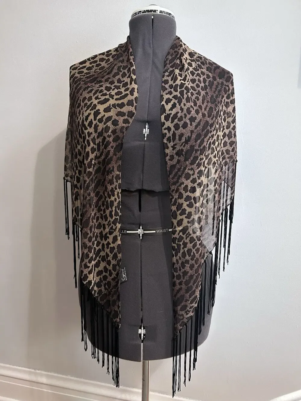 Cejon Brown Animal Print Wrap Shawl Fringe Trim Cheetah Sheer Going Out Boho