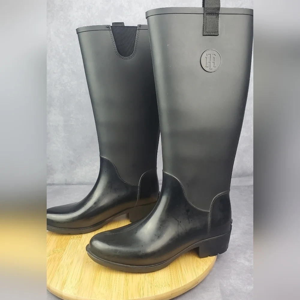 Tommy Hilfiger‎ tall black rubber Women's rain boots Size 7M