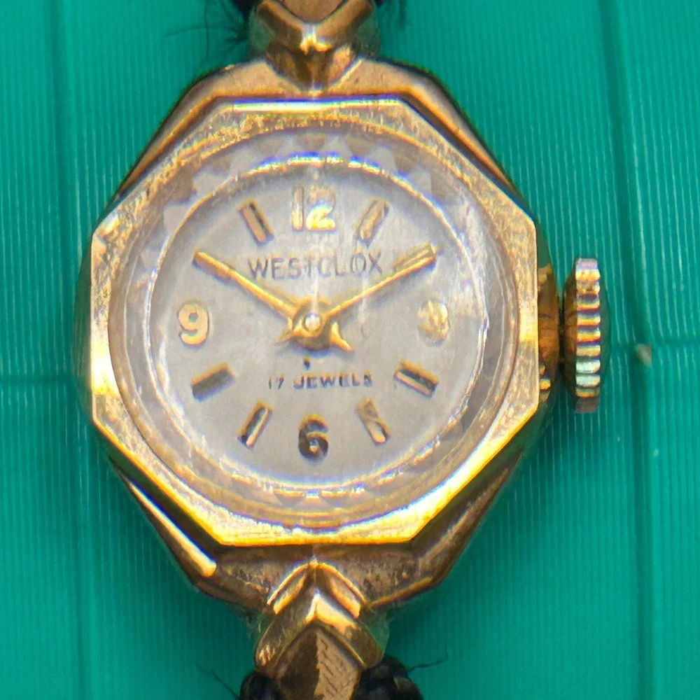 Vintage Westclox 17 Jewels Manual‎ Wind Octagon Cocktail Watch Black Cord Tested