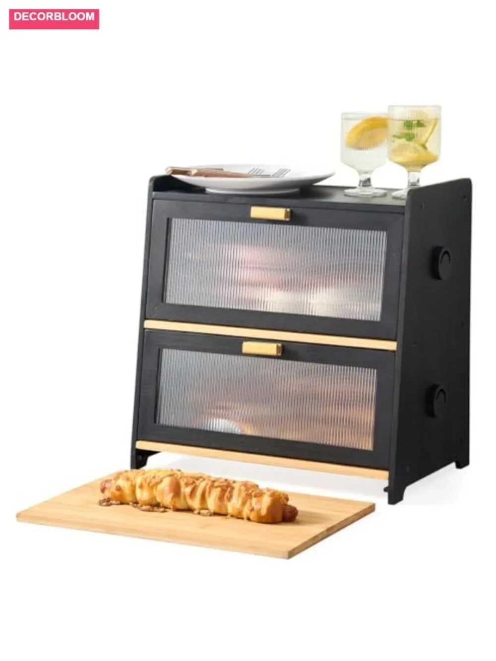 2-Tier Bamboo Bread Box with Cutting Board & Adjustable Vents