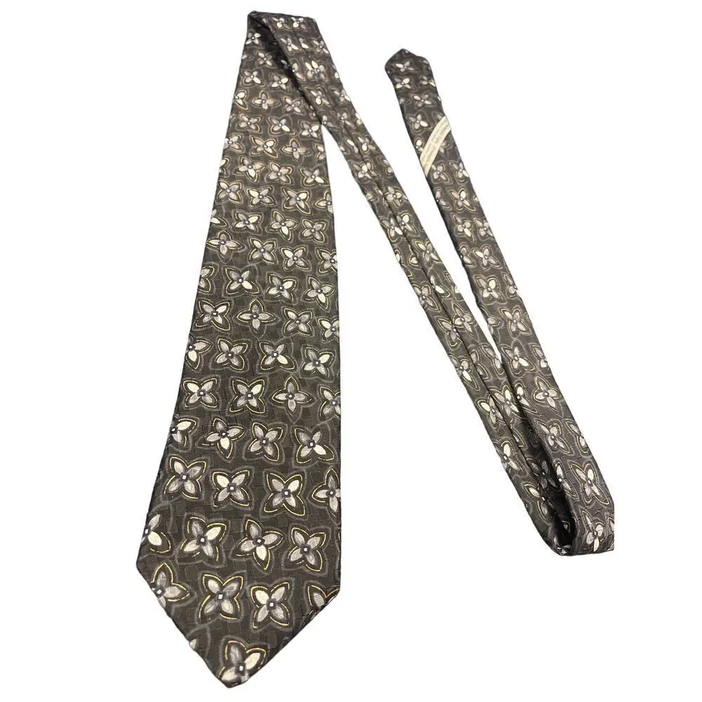 Ermenegildo Zegna Floral Pattern Silk Tie‎ Elegant Gray Business Accessory Z-115