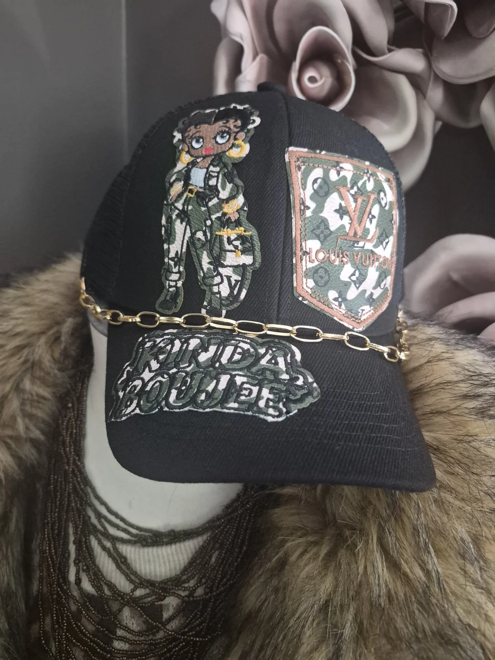 Black Truvker Hat Patch Baseball Cap with Camouflage Accents