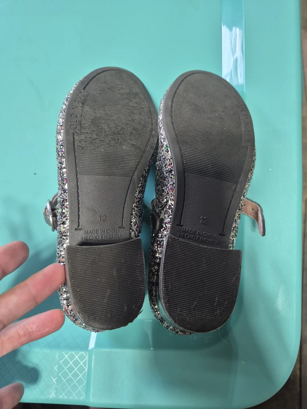 Old Navy Girls' Silver Glitter Mary Jane Shoes
