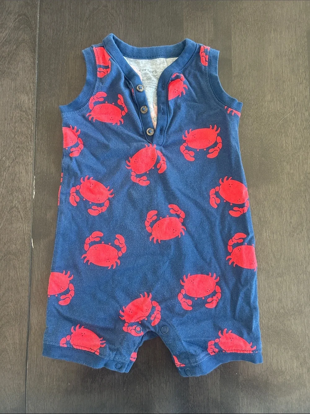 Carter's Navy Sleeveless Romper with Red Crab Print