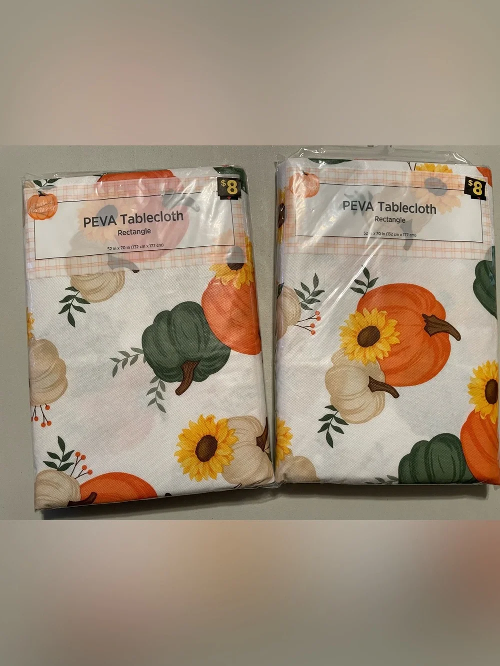 PEVA Autumn Fall Thanksgiving Pumpkin & Sunflower Tablecloth Bundle x2 New