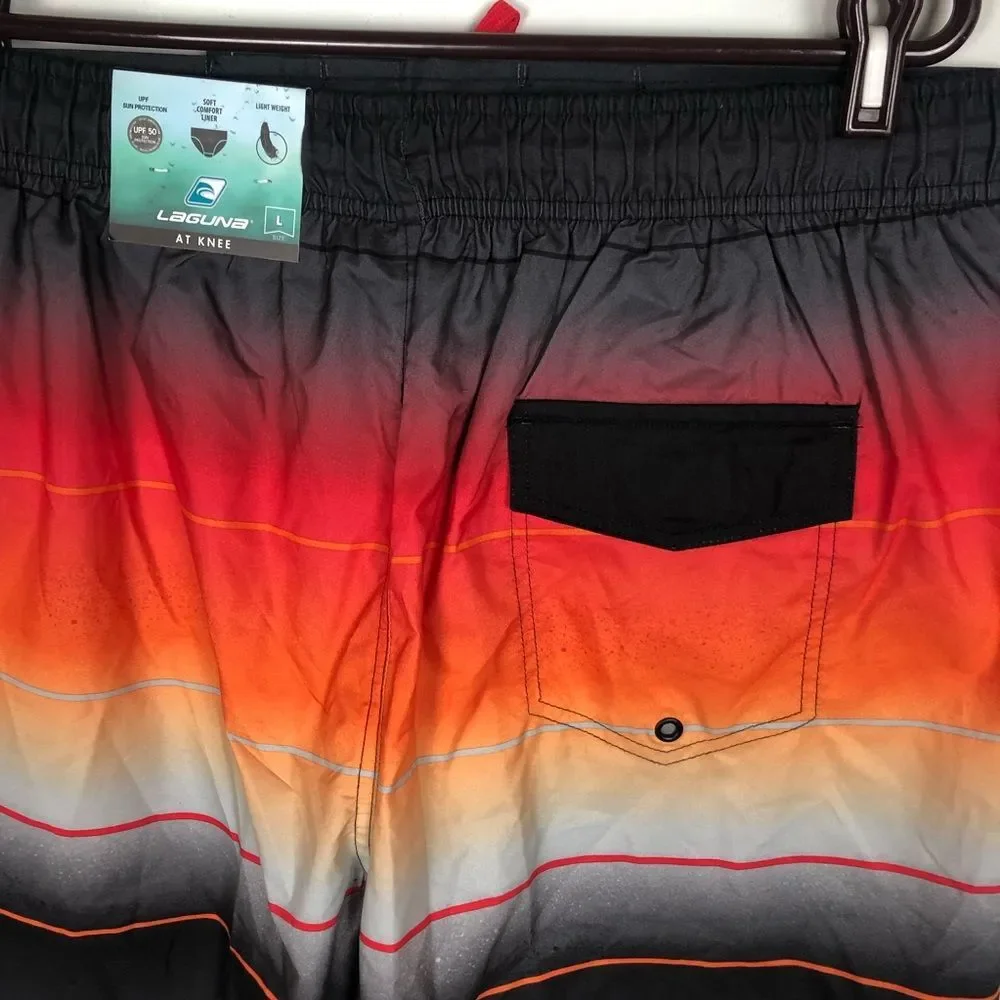 NWT Laguna Red Orange Black Swim Trunks Quick Drying Men's Size Large