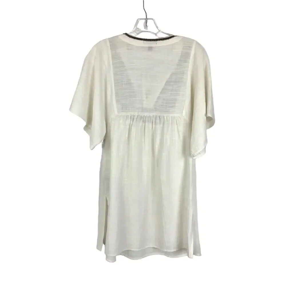 J. Crew Embroidered White Blouse Tassel Beach Cover Tunic Top