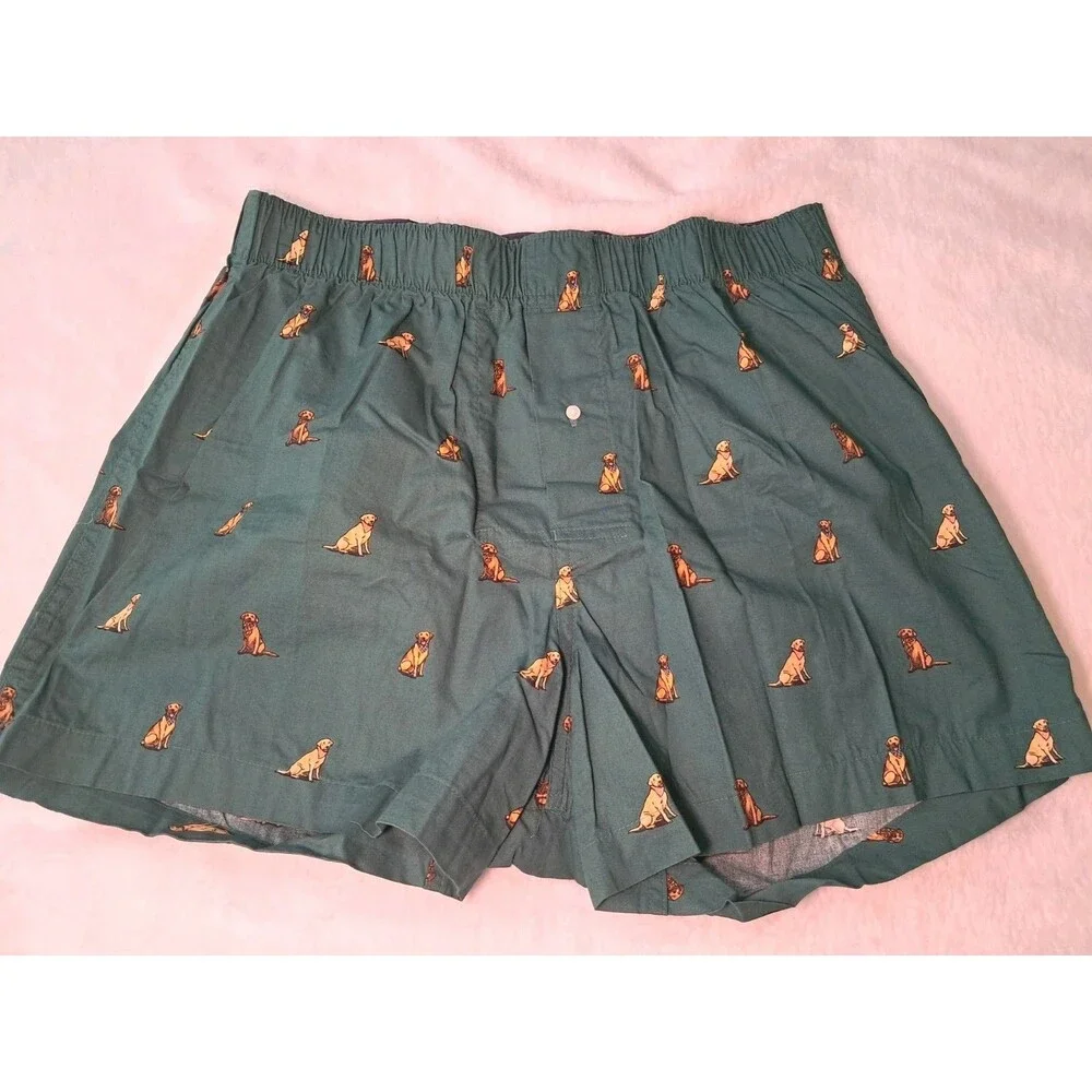 NEW J.Crew Dog Printed Boxers Dark Green Button Fly 100% Cotton CM219 Size M
