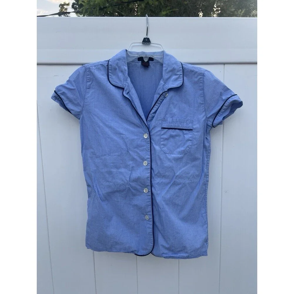 J.Crew Sleep Pajama Button Up Shirt Womens XXS Blue Cotton Lightweight