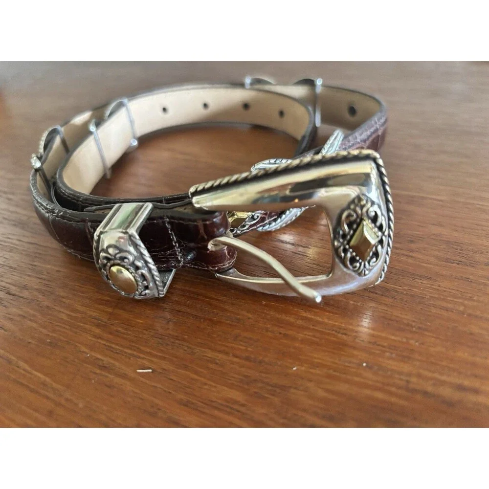 Vintage 90s BRIGHTON Two-Toned CONCHO Leather Belt SIZE SMALL Croc Embossed