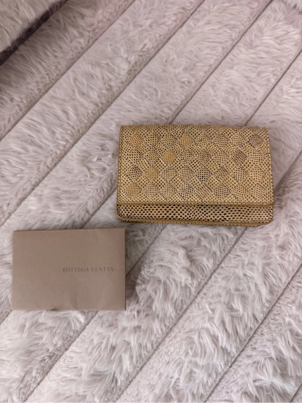 Bottega Veneta Lemon Washed Intrecciato Karung Leather Snap Fold Over Wallet