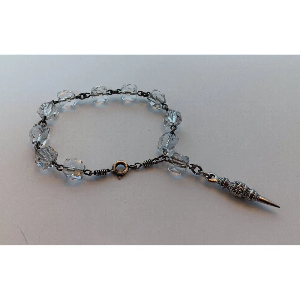 Vintage Clear Faceted Glass Cube Bracelet 6.5 in