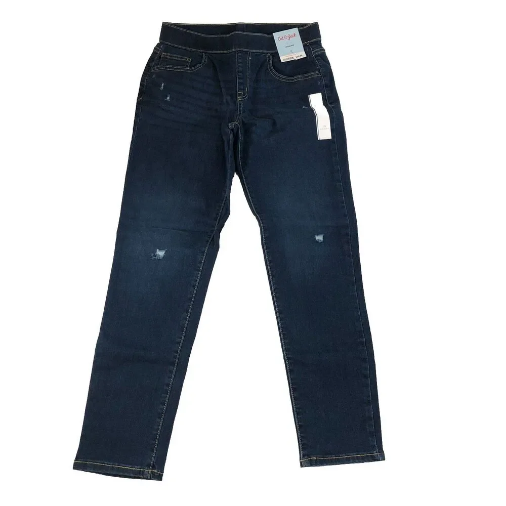 ⁠Cat & Jack Girls Jeggings Dark Vintage Blue Distressed Denim Jeans Size 18 NWT