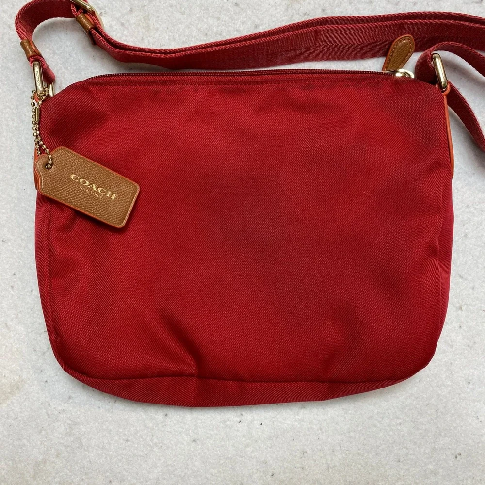 Coach Sawyer Crossbody Bag Red With Tan Leather Trim and Gold tone Hardware