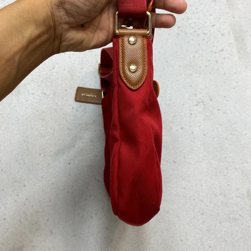Coach Sawyer Crossbody Bag Red With Tan Leather Trim and Gold tone Hardware
