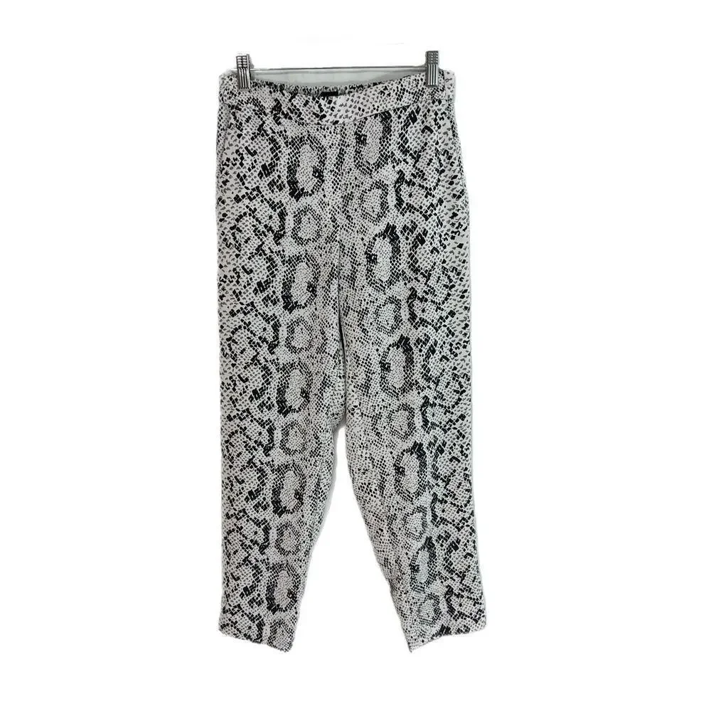 J.Crew Womens Jamie Pant Size 4 Snakeskin Elastic Waistband White Black Pockets