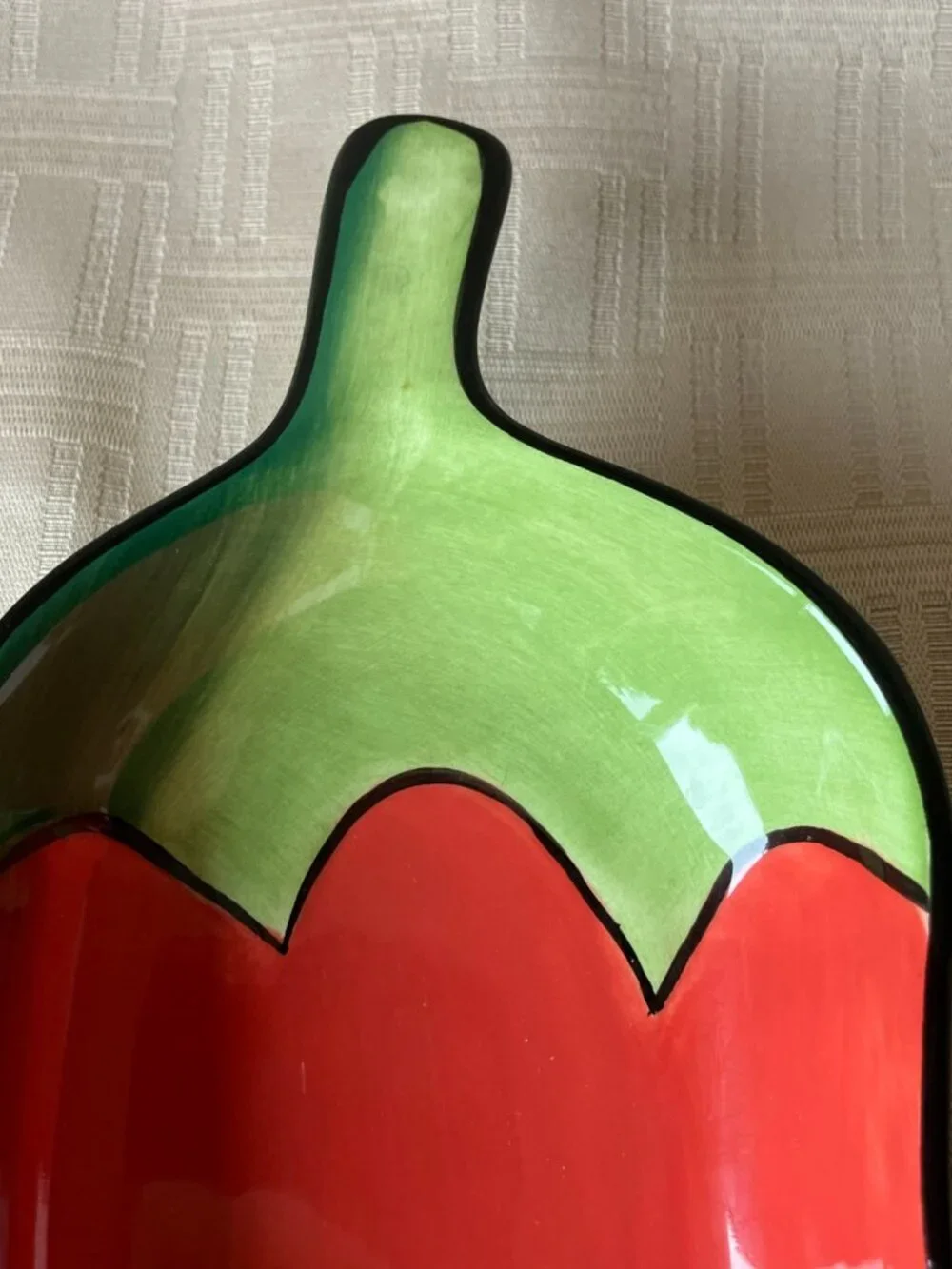 VTG Clay Art Hand Painted Red Chili Pepper Dish Trinket Candy Serving Bowl