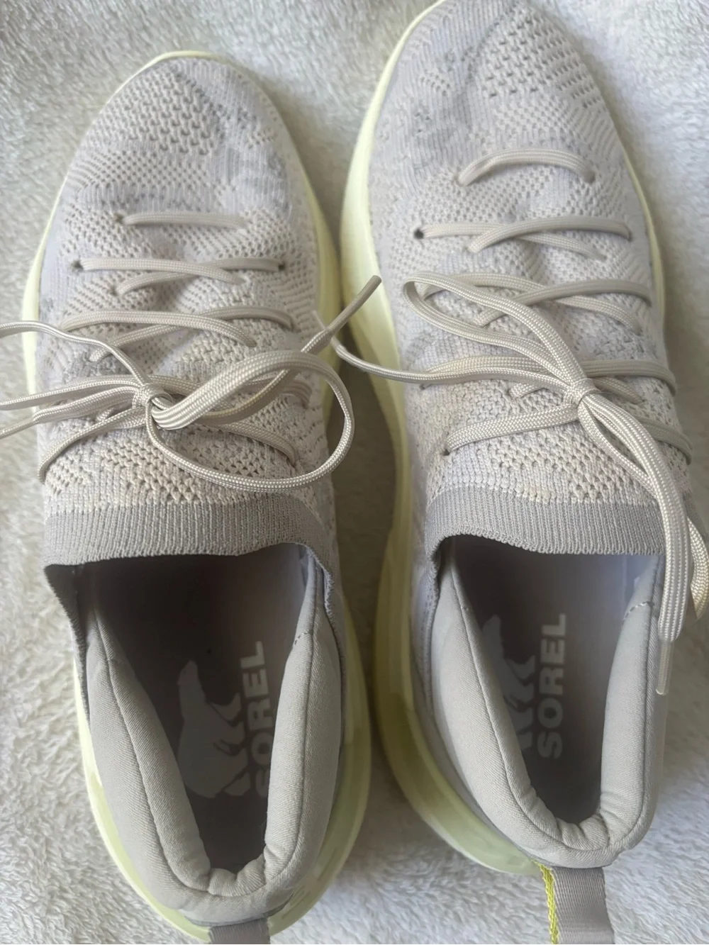 Sorel Women Light Gray Knit Lace-Up Athletic Sneakers Size 10.5
