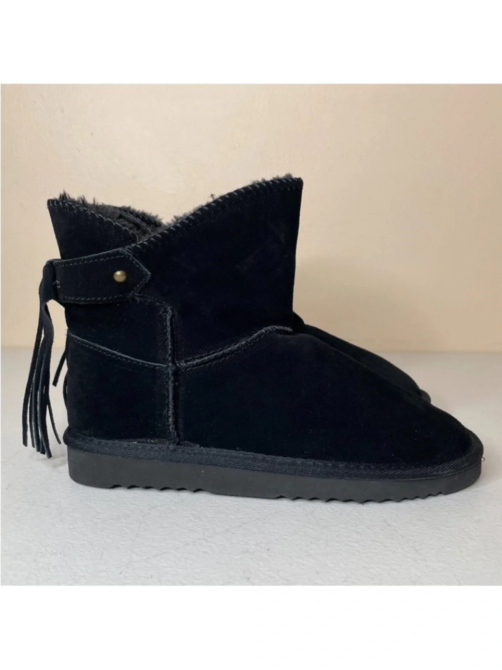 Morgan Taylor Women’s Black Leather Faux Fur Winter Booties Size 7