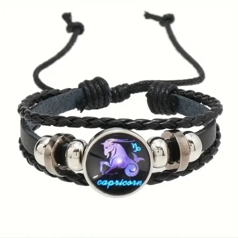 Capricorn Zodiac Bracelet Handwoven Wax Rope and Leather‎ Unisex
