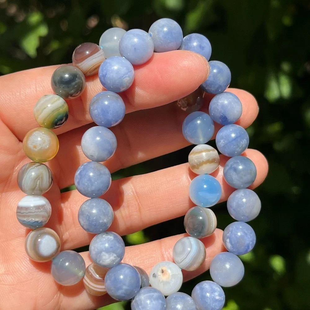 10mm‎ stretchable sodalite blue Botswana agate bracelet set