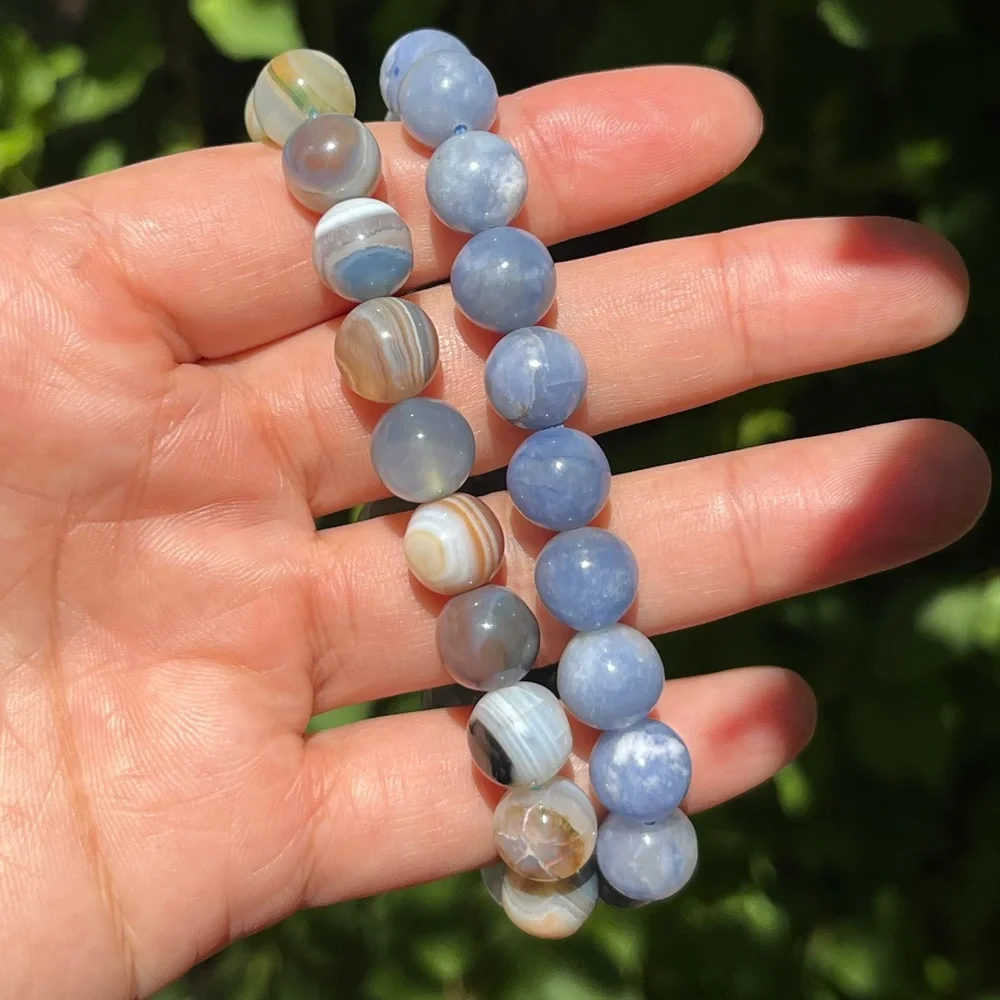 10mm‎ stretchable sodalite blue Botswana agate bracelet set