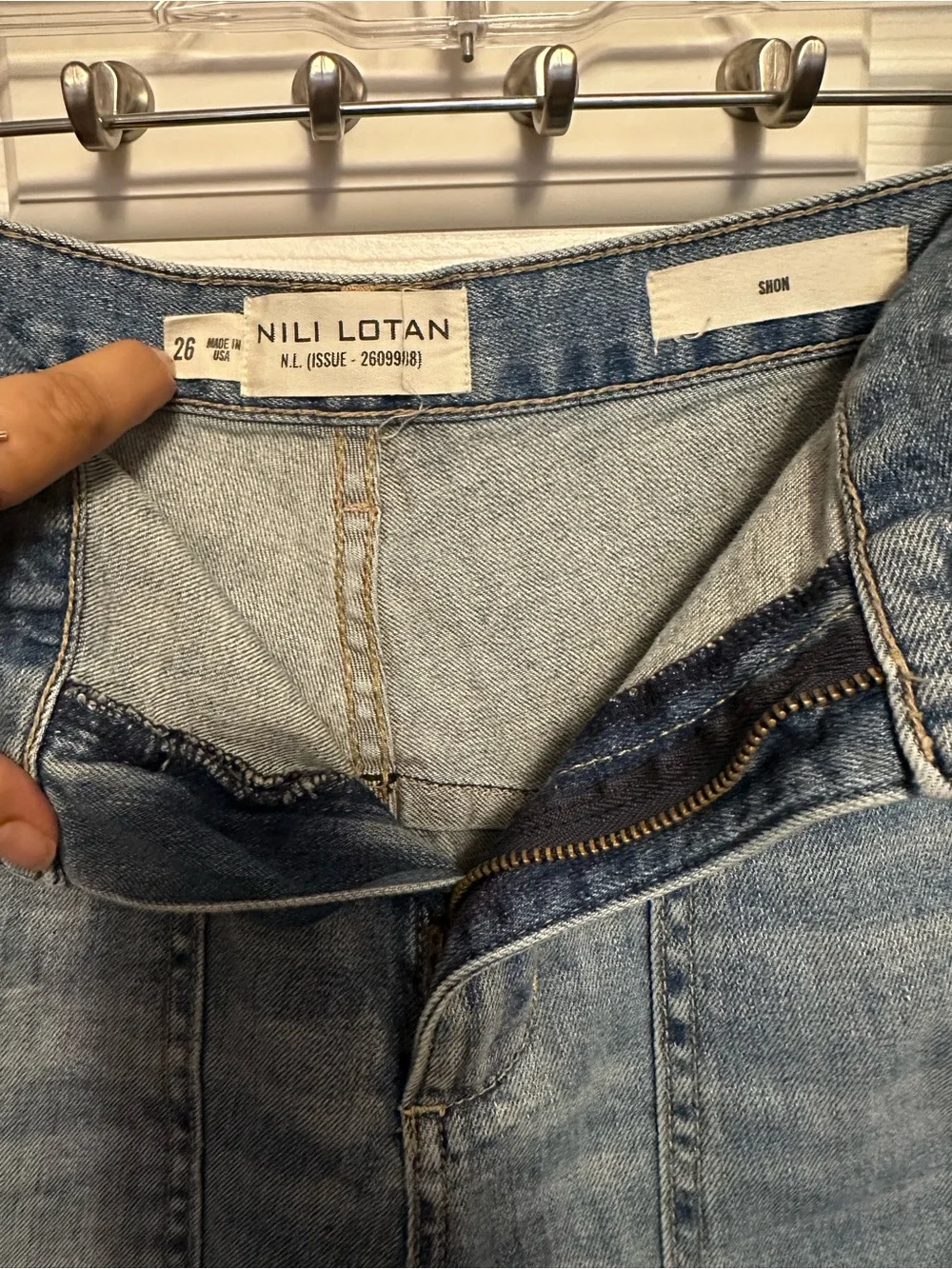 Nili Lotan Patch-Pocket Slim Barrel Jeans in Washed Blue