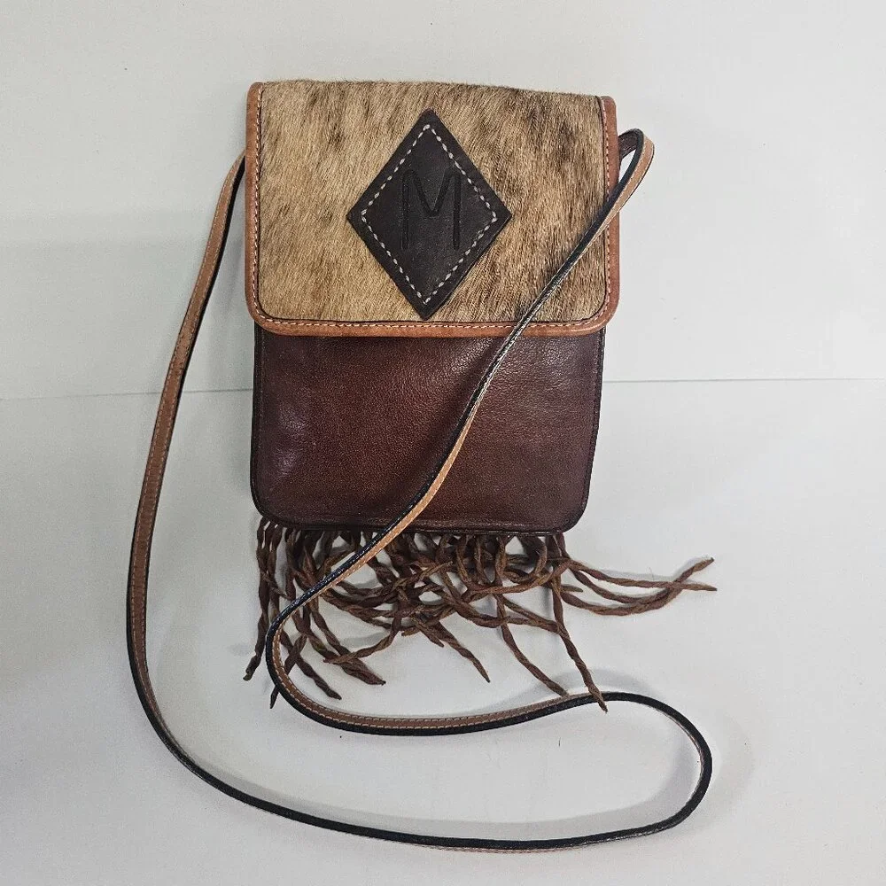 Montana Silversmiths Crossbody Leather Hair on Hide Fringe Western Grunge