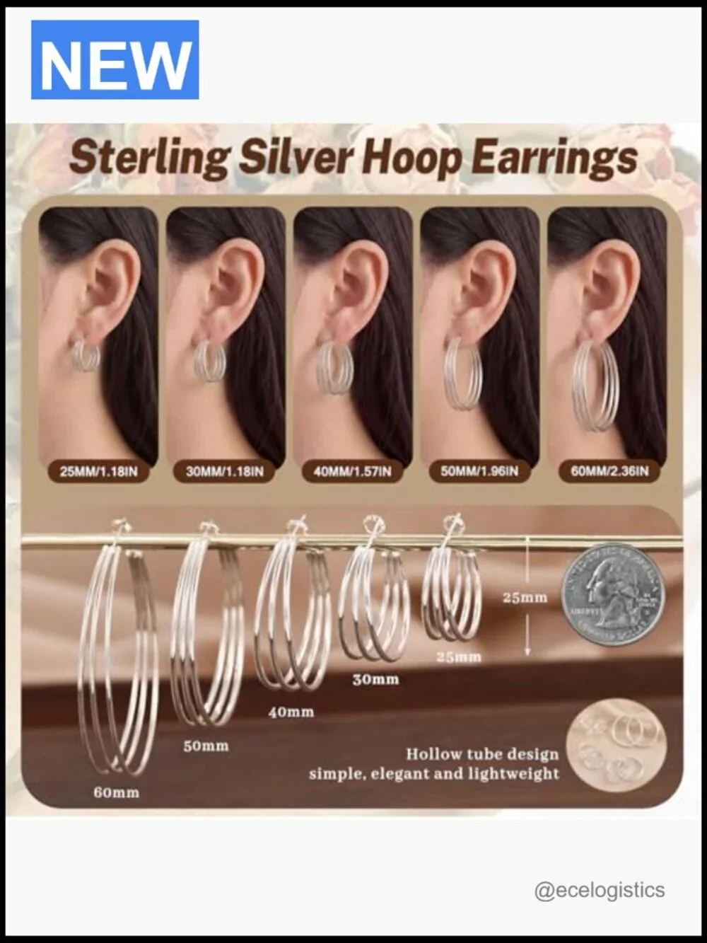 925 Sterling Silver Post Hoop Earrings Hypoallergenic Chunky Gold Plated 25-60mm