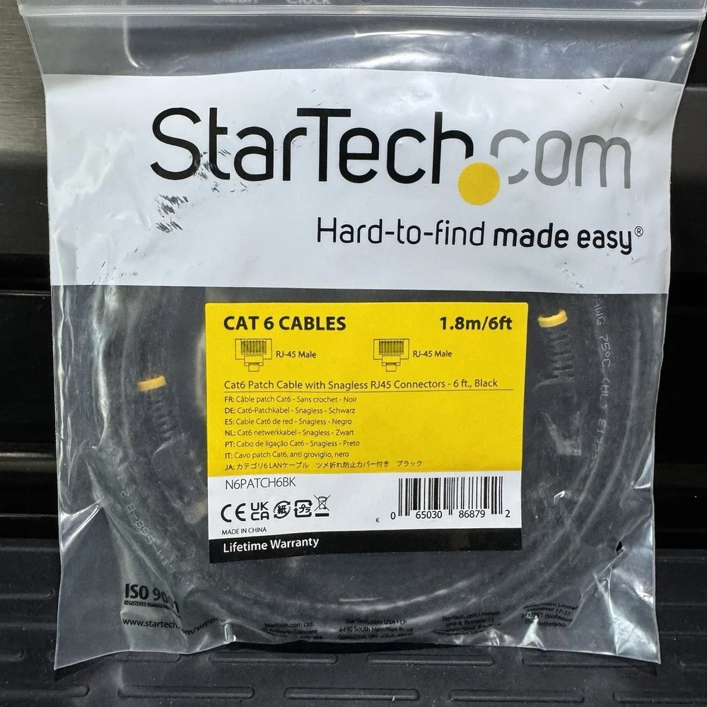 StarTech 6‎ ft Snagless Premium CAT6 Patch Ethernet Network Cable, Black