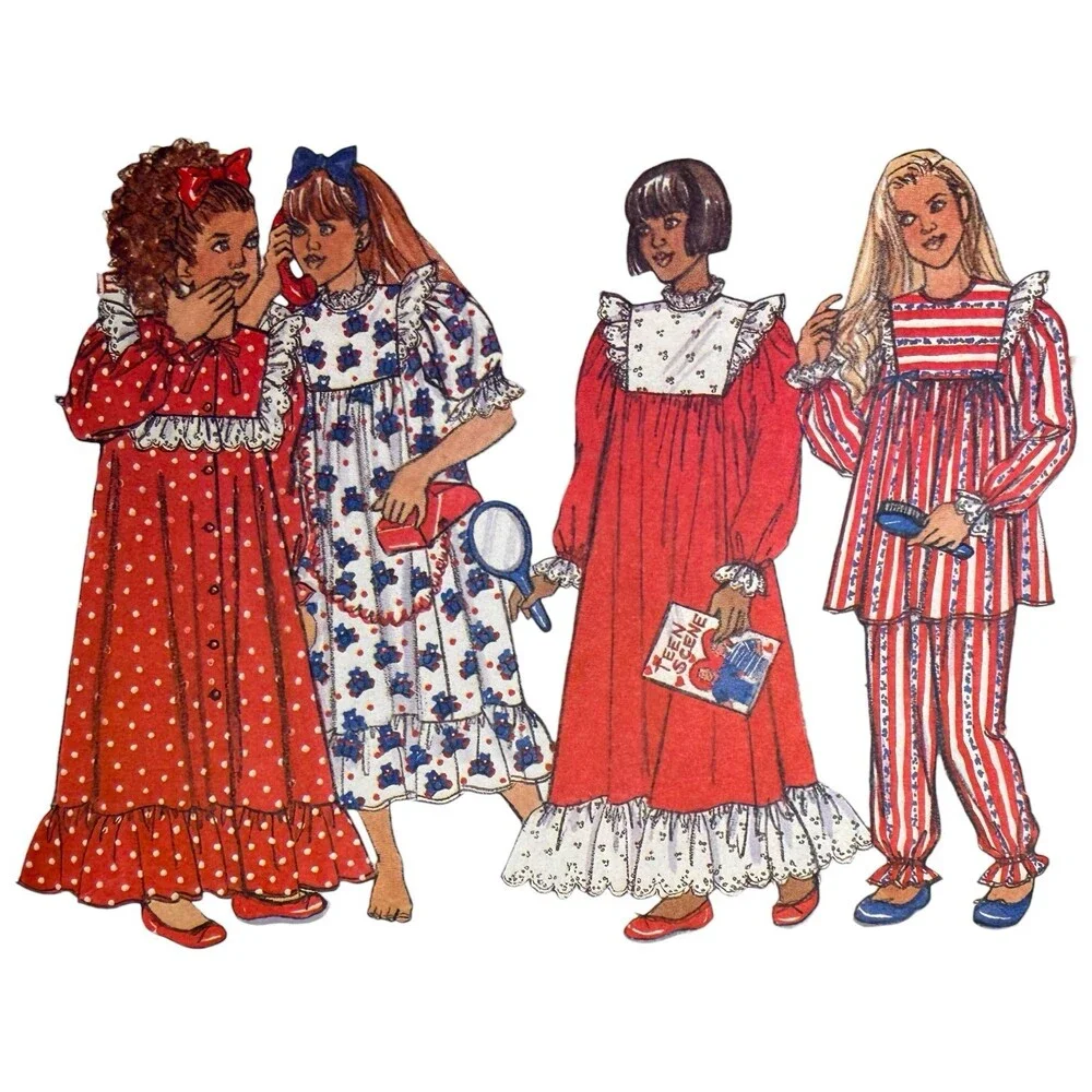 VTG 1990 Butterick Sewing Pattern Girls Robe Top Pants & Nightgown Sz12-14 #5193