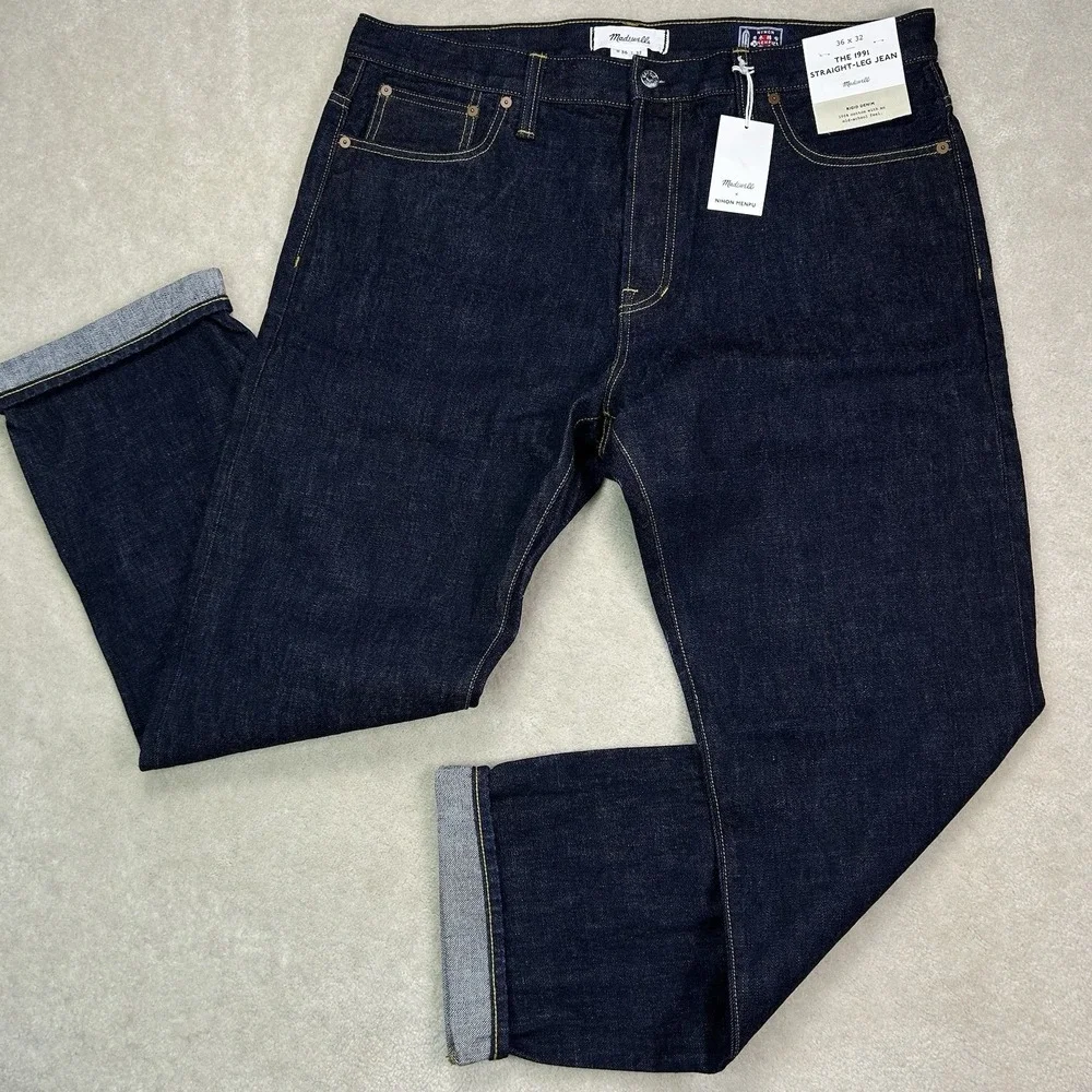 Madewell Straight Leg Jeans Men 36x32 Japanese Selvedge Denim Nihon Menpu Indigo