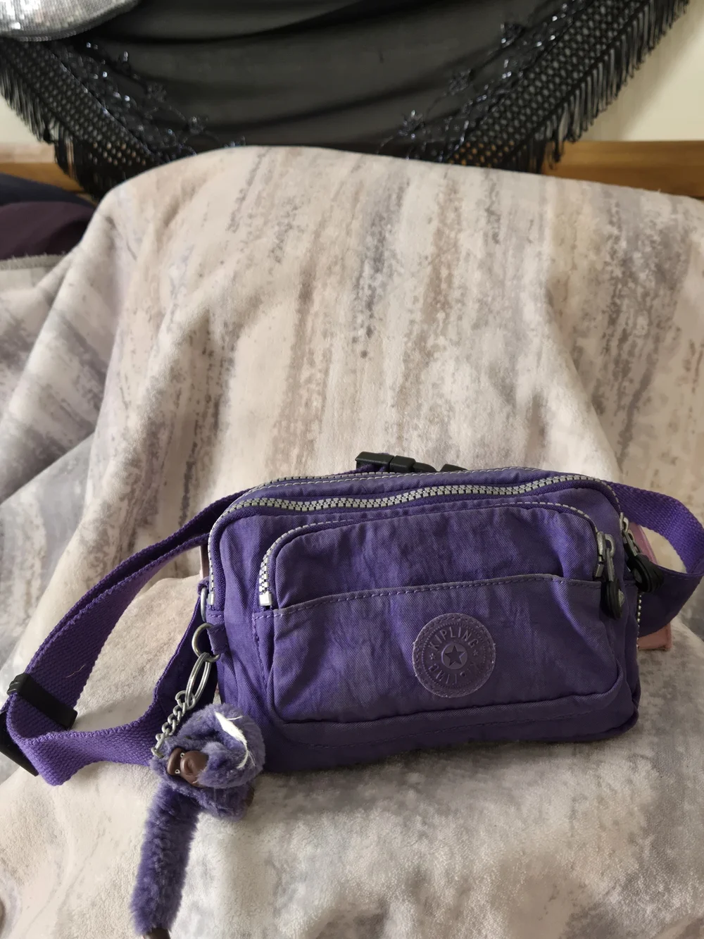 Kipling Purple Convertible Crossbody Waist Pack Belt Bag Monkey Charm