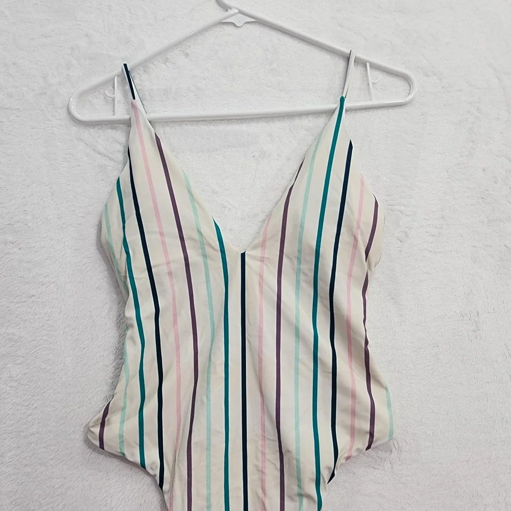 Raisins Swimsuit Womens M Multicolor Lola Stripe Printed Golden Cheeky One-Piece