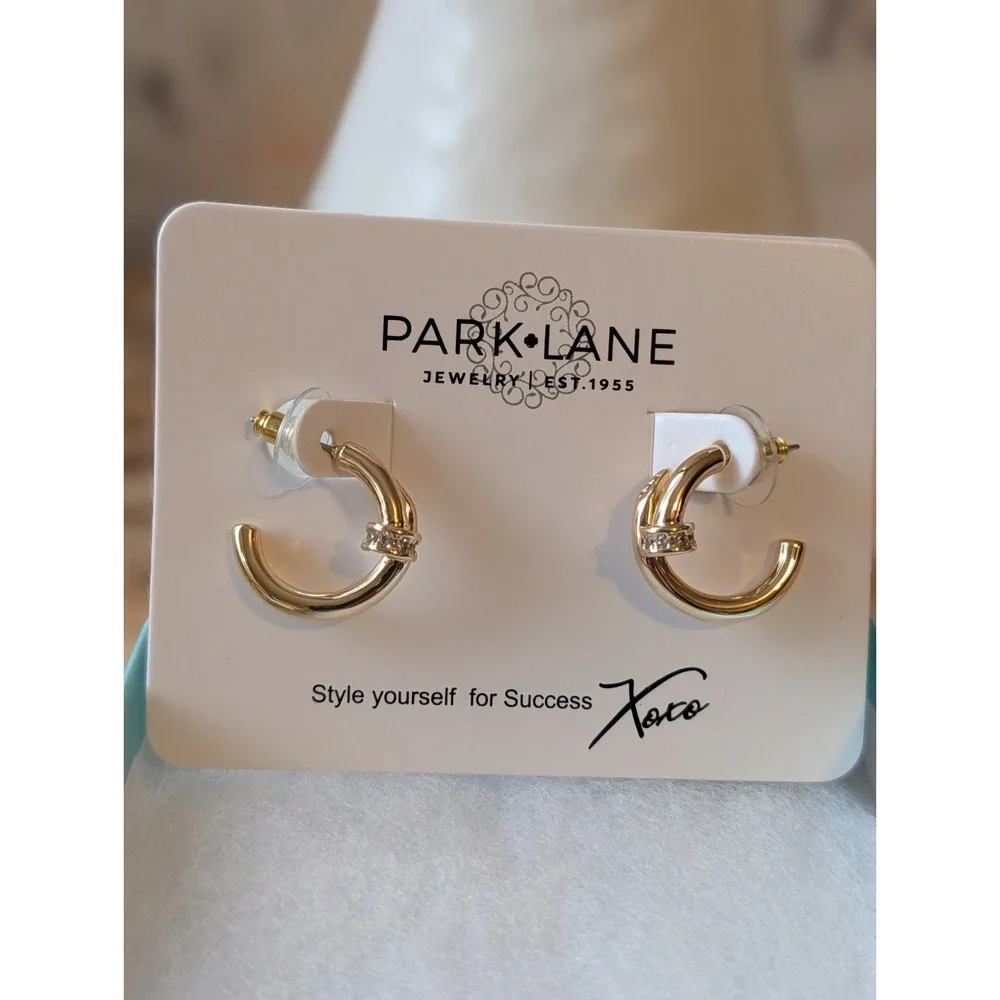 Park Lane Gold Tone Half Loop Crystal Accent Pierced Earrings NWT