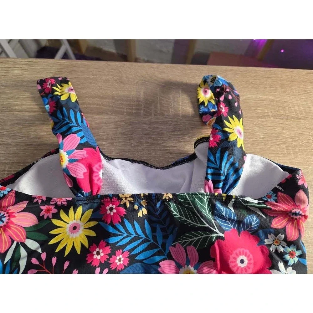 Floral Ruched One Piece Swimsuit Womens Large Tropical Botanical Print Swimwear