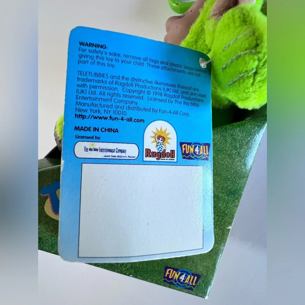 Dipsy Green Teletubbies Clip-on Vintage Collectible in original packaging & tags